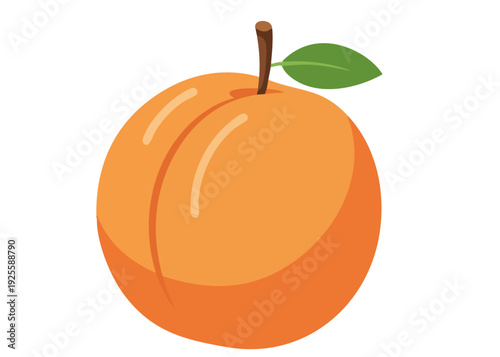 A vibrant orange peach with green leaf.