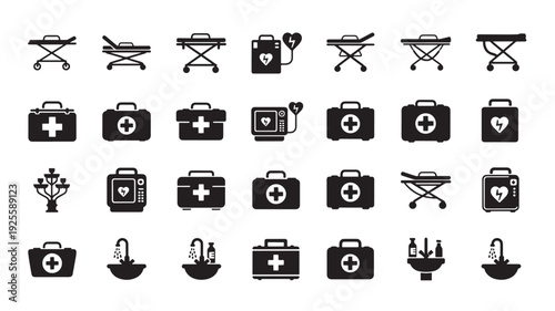 Set of 30 Medical Emergency Icons Vector
