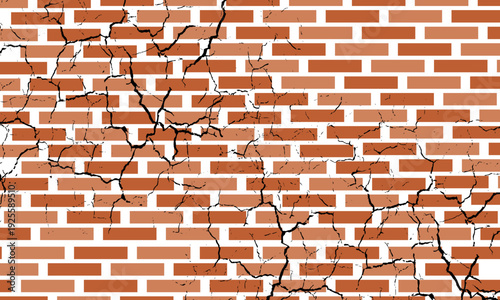 Red brick wall vector for construction work background design. Panoramic format.