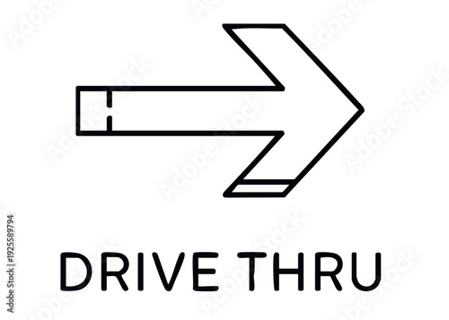 Simple black and white drive thru sign with arrow icon.