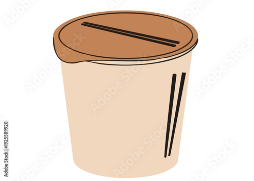 Disposable takeaway container with chopsticks on a plain white background.
