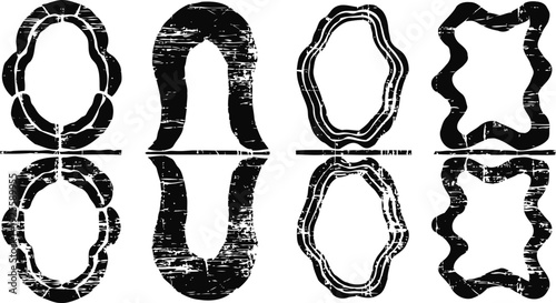 Set of vintage distressed frames with reflection effect in retro design elements