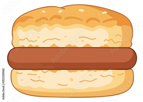 A cartoon hot dog in a bun, simple illustration, digital art, food graphic.