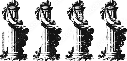 classic ionic column pillar with decorative drapery design in vintage architectural