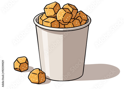 Illustration of a cup filled with sugar cubes on a white background.