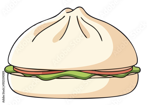 Steamed bun with meat and vegetable filling illustration.