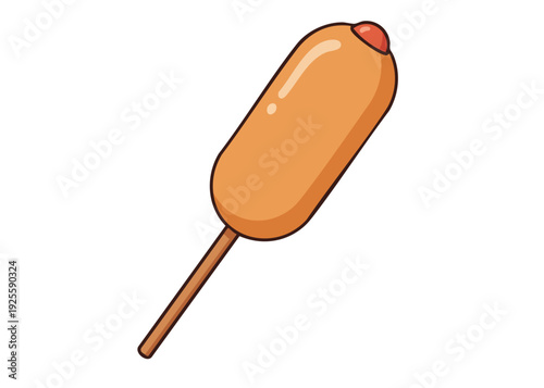 Illustration of a corn dog on a stick, a popular fair food.
