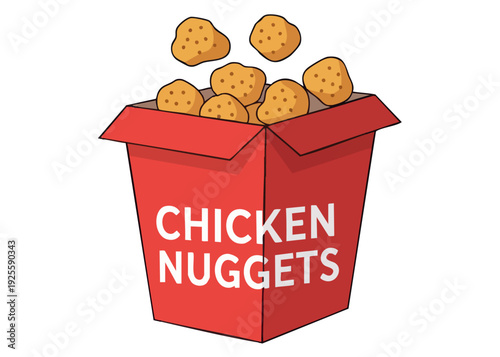 Red box of chicken nuggets illustration on white background.