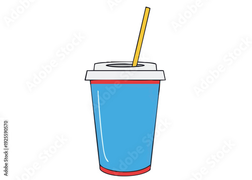 A blue disposable cup with a straw and lid.