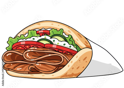 Delicious Doner Kebab Sandwich with Fresh Vegetables and Sauce.