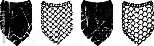 Medieval chainmail and plate armor elements, black silhouette isolated on white background