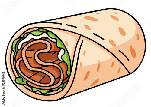 A cartoon illustration of a wrap sandwich with filling.