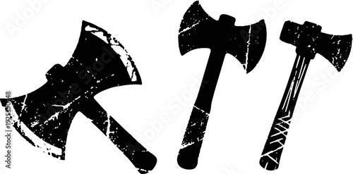three vintage hand axes silhouettes with worn and distressed texture