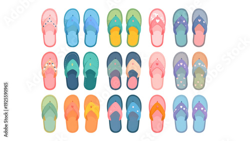 Colorful Cute Slippers Vector Set with Hearts and Polka Dots