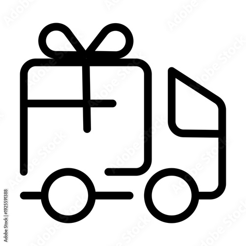 Delivery truck with gift icon representing gift shipping, ecommerce logistics, and online order delivery.