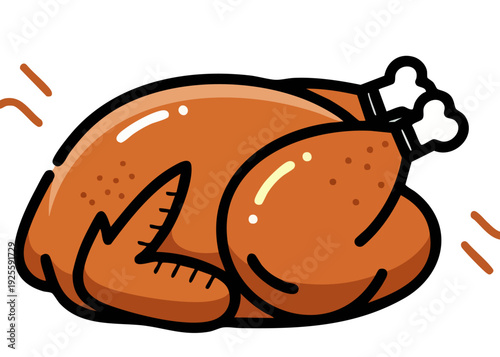 Cartoon illustration of a roasted turkey with a smiling face.