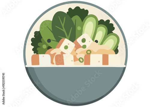 Healthy salad bowl with fresh vegetables and greens.