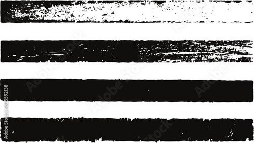 Grunge black paint brush strokes set distressed textured lines with rough edges isolated on white background abstract vintage design elements