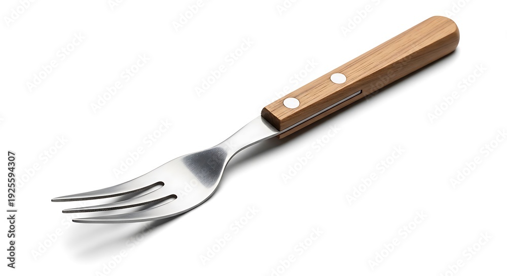 Naklejka premium Stainless steel fork with wooden handle and white dots
