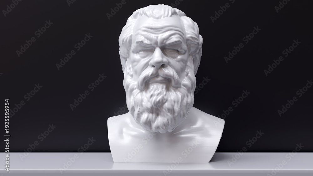 Obraz premium Socrates statue bust in a museum display. Ancient greek philosopher marble head,