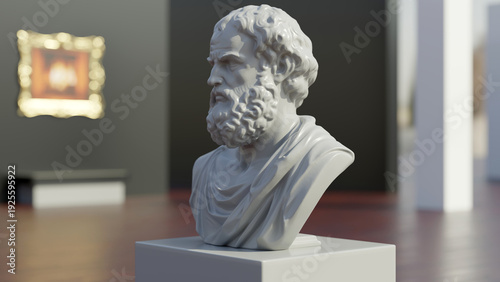 Photography Heraclitus statue bust in a museum display