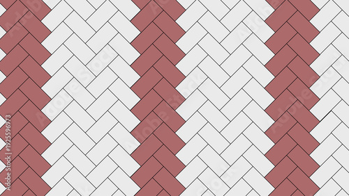 Modern herringbone pattern with red and white tiles