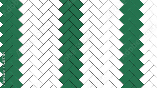 Modern geometric pattern with green and white chevron tiles