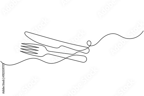 Modern cutlery set continuous line art drawing artistic fork and knife monoline for catering services