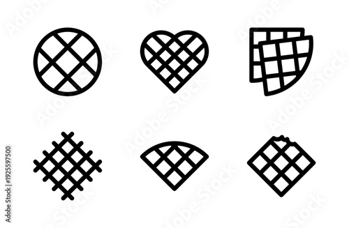 Crispy Waffle Icon Set – Detailed Breakfast Dessert and Sweet Pastry Symbol Collection for Cafe, Menu, and Food Branding Design