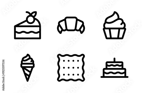Delightful Dessert Icon Set – Detailed Sweet Treat and Pastry Symbol Collection for Bakery, Cafe, and Menu Design