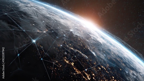 Stunning view of Earth from space with glowing network connections