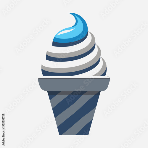 Swirled ice cream cone with blue and grey stripes