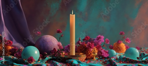 Wallpaper Mural Candle melts upward into floating flower petals in nature scene Torontodigital.ca