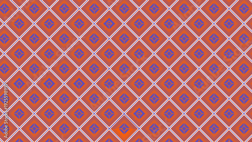 Vibrant orange and blue geometric pattern with dynamic diamond shapes