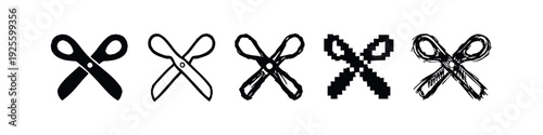 Hand-Drawn Closed Scissors Icon Set in Various Styles Including Pixel Art and Grunge
