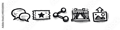 Communication, Event, and Sharing Icons. Hand drawn style vector illustration.