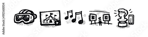 Art, Culture, and Immersive Experience Icons. Hand drawn style vector illustration.
