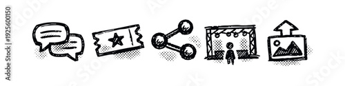 Communication, Event, and Performance Icons. Hand drawn style vector illustration.