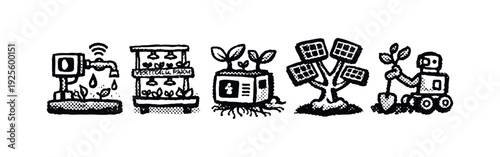 Sustainable Agriculture and Smart Farming Technology Icons. Hand drawn style vector illustration.