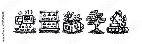 Smart Farming and Agricultural Automation Icons. Hand drawn style vector illustration.