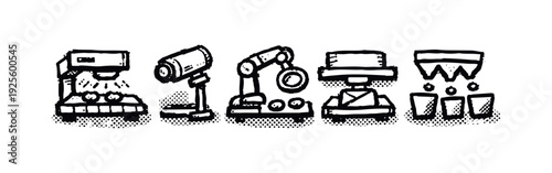 Industrial Inspection and Automation Production Line Hand Drawn Icons Set