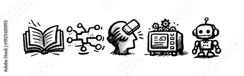 Hand-drawn Education, AI, and Future Technology Icons Set