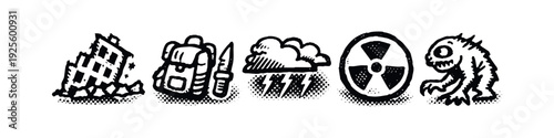 Hand-drawn Post-Apocalyptic, Disaster, and Survival Icons