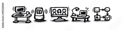 Hand-drawn Smart Technology and Business Workflow Icons