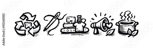 Hand-drawn Eco-Friendly Production and Sustainable Lifestyle Icons
