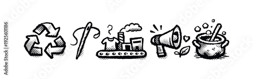 Hand-drawn Sustainable Manufacturing and Eco-Conscious Icons