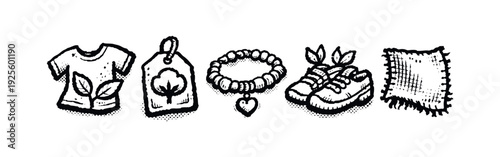 Hand-drawn Sustainable Fashion and Eco-Friendly Products Icons