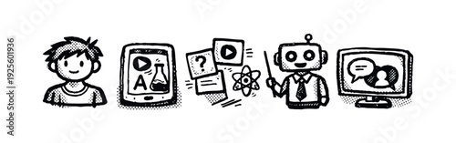 Modern Education and AI-Powered Learning Doodle Icons Set