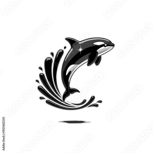 Cartoon killer whale peeking from the water surface with a minimalist design