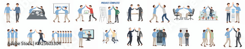 Cartoon Style Diverse Business Team Achievement and Collaboration Illustration Set